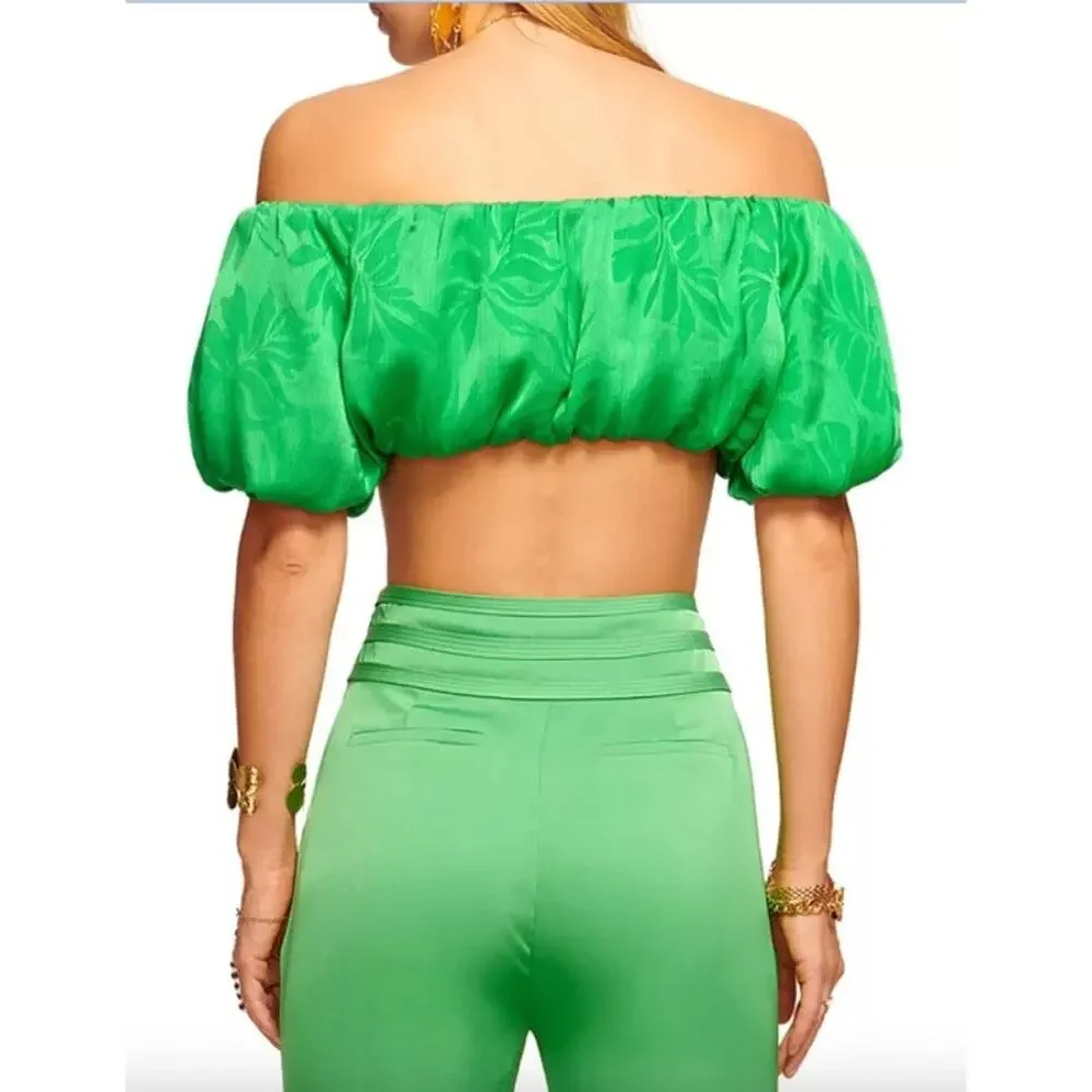 RAMY BROOK Top NEW Size L Brooks Off-the-Shoulder Crop Top Vibrant Green $285 - Picture 2 of 6